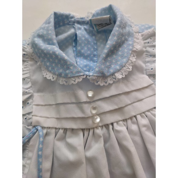 Vintage Girl's Pinafore Apron Dress, Light Blue Lace Rabbit Detail, Sz 18 Months - Picture 4 of 10